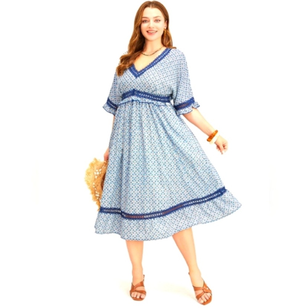 Bloom Chic Bandana Dolman Sleeve with pocket and lace trim dress.